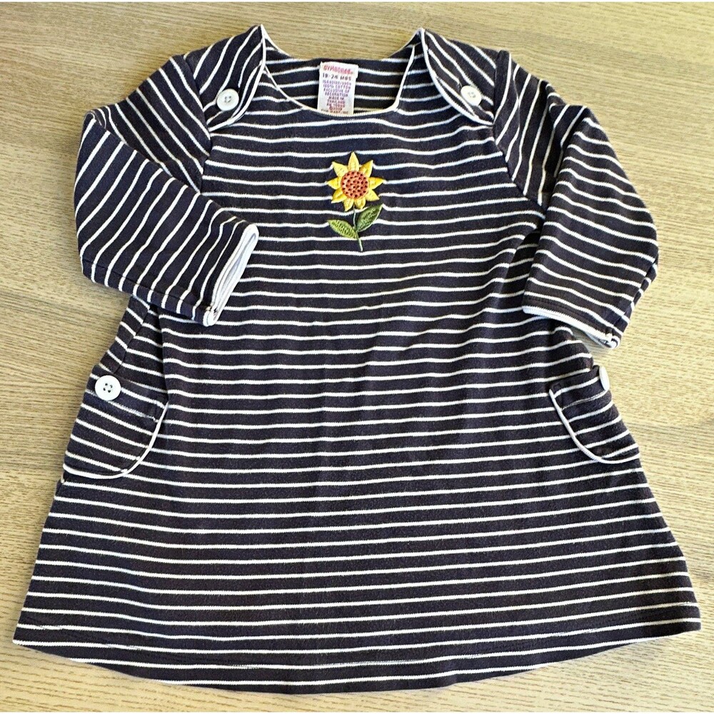 Vintage Gymboree Girls 18-24 Months sunflower fields dress navy striped Y2K